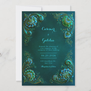 Invitation Fleur de coin de mariage sarcelle émeraude