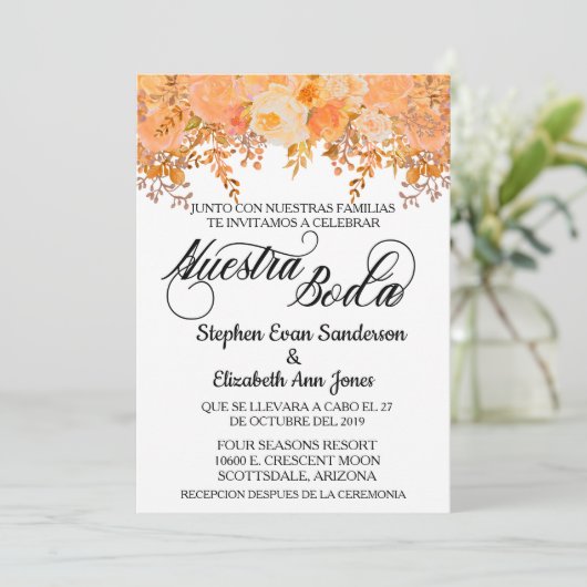 Invitation Fleur de corail Mariage espagnole Nuestra Boda (Debout devant)