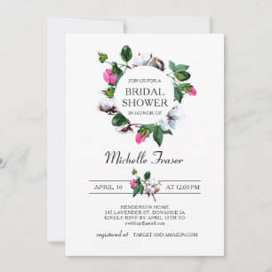 Invitation Fleur de coton blanc. Fête des mariées florale rus