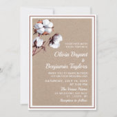 Invitation Fleur de coton blanc. Rustique moderne Kraft Maria (Devant)