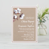 Invitation Fleur de coton blanc. Rustique moderne Kraft Maria (Debout devant)