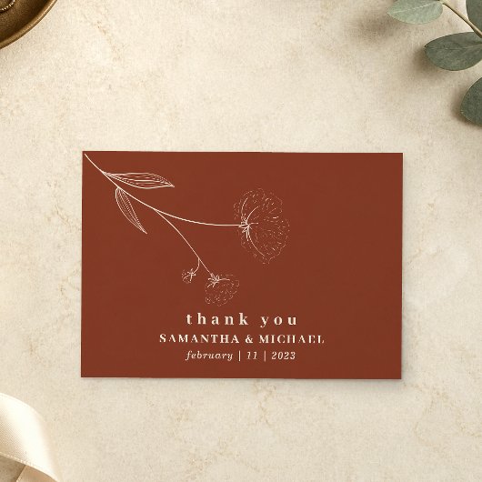 Invitation Fleur de coton Boho Terracotta brûlée merci