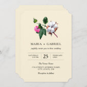 Invitation Fleur de coton en fleurs. Mariage botanique rustiq (Devant / Derrière)