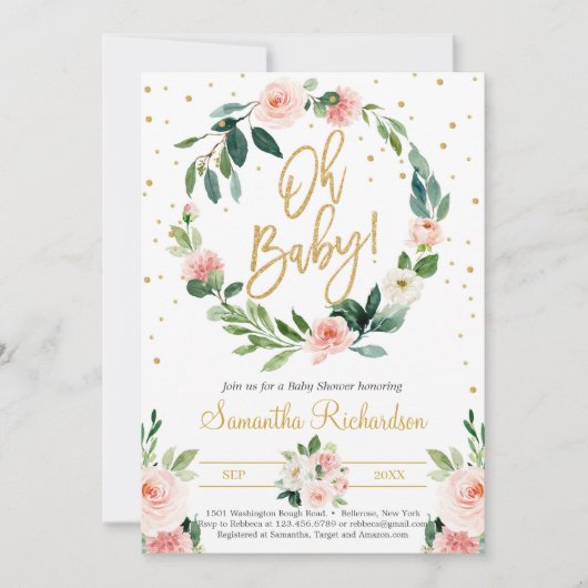 Invitation Fleur de couronne et de verdure Eucalyptus Oh Baby (Devant)