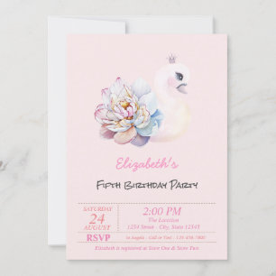 Invitation Fleur de cygne bébé rose Anniversaire