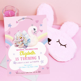 Invitation Fleur de cygne Couronne arc-en-ciel Coeurs Étoiles