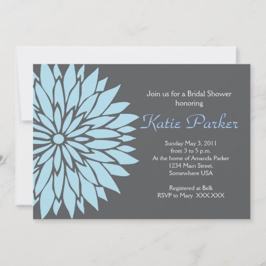 Invitation Fleur de dahlia bleu et gris (Devant)