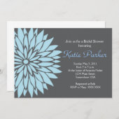 Invitation Fleur de dahlia bleu et gris (Devant / Derrière)