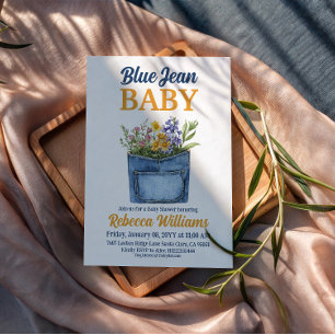 Invitation Fleur de denim poche jaune bleu Jean Baby Shower