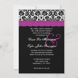 Invitation Fleur de dentelle noire blanche Magenta Mariage da