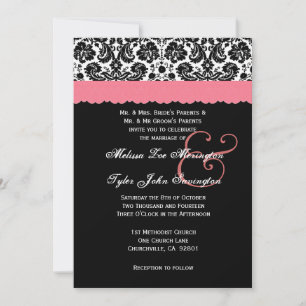 Invitation Fleur de dentelle noire blanche Mariage damassé V2