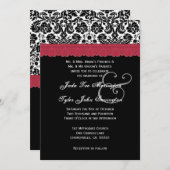 Invitation Fleur de dentelle rouge noire Mariage damassé V16 (Devant / Derrière)