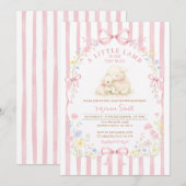 Invitation Fleur de douche pour bébé Little Lamb à rayures ro (Devant / Derrière)