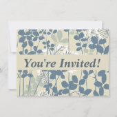 Invitation Fleur de feuille bleue asiatique japonaise (Devant)