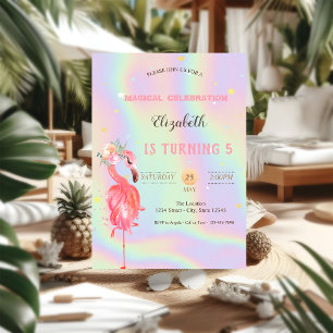 Invitation Fleur de flamants roses, anniversaire holographiqu