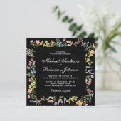 Invitation Fleur de Fleur de Champ Rustique Mariage Noir Tout (Debout devant)