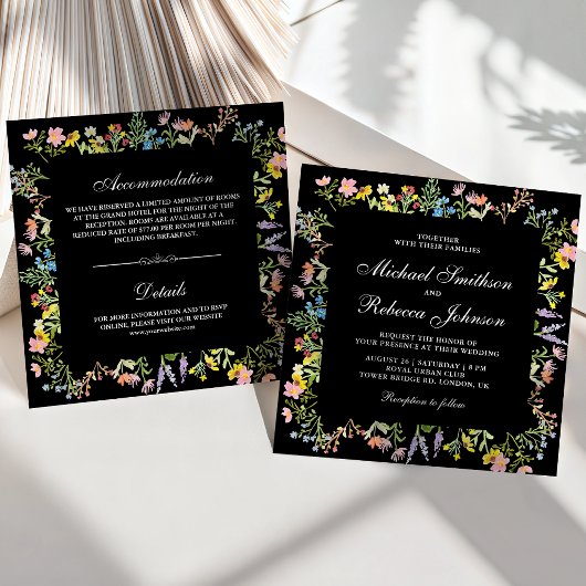 Invitation Fleur de Fleur de Champ Rustique Mariage Noir Tout