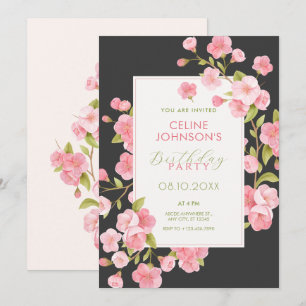 Invitation Fleur de fleurs de sakura rose noir anniversaire