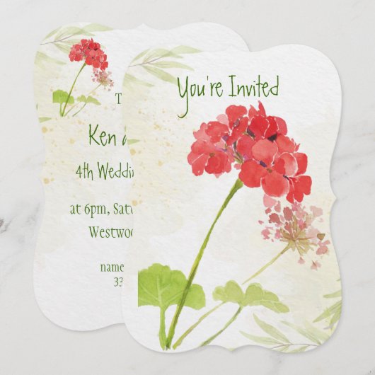 Invitation Fleur de Géranium pour Anniversaire de (Devant / Derrière)