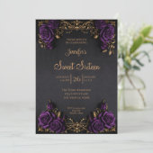 Invitation Fleur de Gothic Sweet 16 violet foncé (Debout devant)