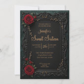Invitation Fleur de gothique rouge foncé Sweet 16 (Devant)