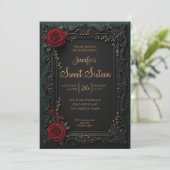 Invitation Fleur de gothique rouge foncé Sweet 16 (Debout devant)