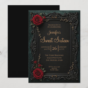Invitation Fleur de gothique rouge foncé Sweet 16