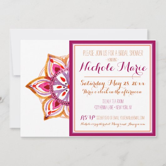 Invitation Fleur de henné Fuschia (Devant)