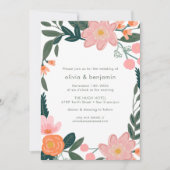 Invitation Fleur de jardin rose et vert Mariage été (Devant)