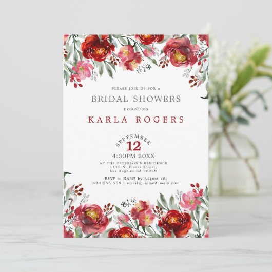 Invitation Fleur de jardin rouge profond (Debout devant)