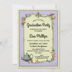Invitation Fleur de la fête de graduation Wonderland Teapot I
