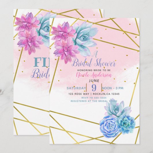 Invitation Fleur de la fête moderne Glam sud-ouest Succulente (Devant / Derrière)