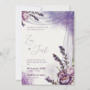 Invitation Fleur de Lavande Blanche Violette Dessin Élégant