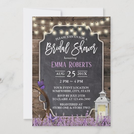 Invitation Fleur de Lavande Rustique Fête des mariées blanche (Devant)