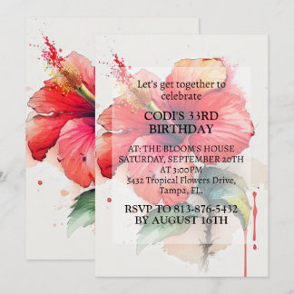 Invitation Fleur de l'Hibiscus rouge fête d'anniversaire
