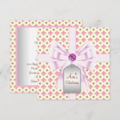 Invitation Fleur de Lis Bébé Christening Rose Marron (Devant / Derrière)