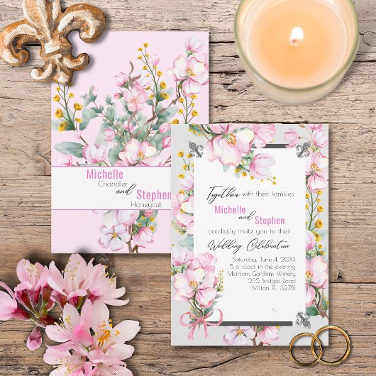Invitation Fleur de lis / Cherry Blossom Wedding Invite