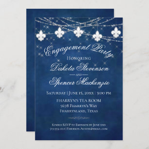 Invitation Fleur de Lis Classique Bleu Lumière   Partie d'eng