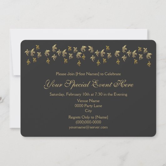 Invitation Fleur de Lis Confetti noir et or (Dos)