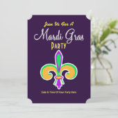 Invitation Fleur De Lis Couleurs de Mardi Gras (Debout devant)