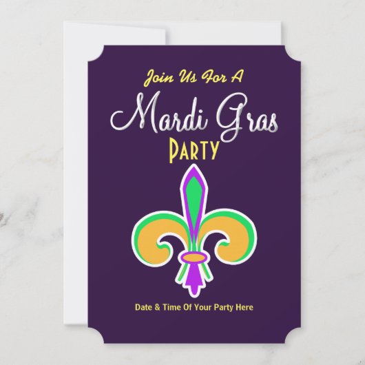 Invitation Fleur De Lis Couleurs de Mardi Gras (Devant)