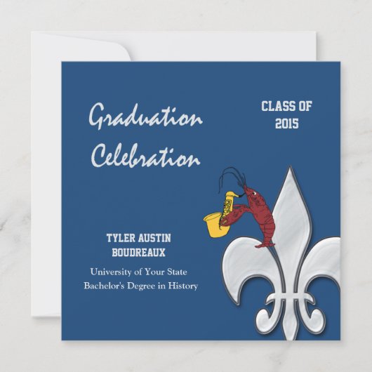 Invitation Fleur de Lis Dark Blue Crawfish Graduation (Devant)
