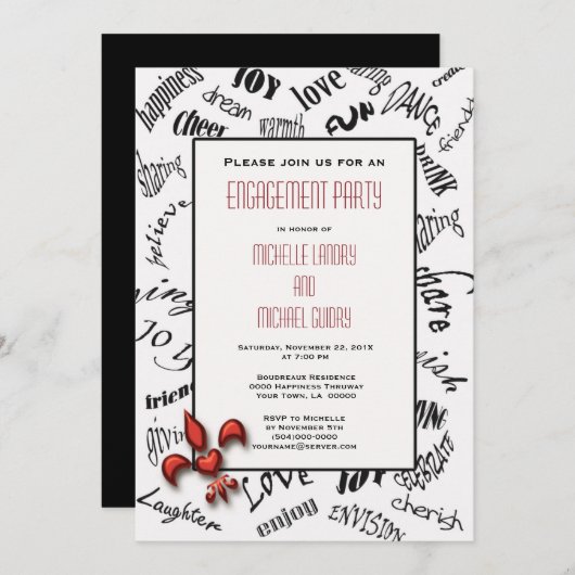 Invitation Fleur de lis Expressions de coeur (Devant / Derrière)