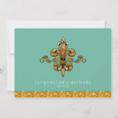 Invitation Fleur de Lis Gold Turquoise Aqua Mariage (Devant)