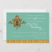 Invitation Fleur de Lis Gold Turquoise Aqua Mariage (Dos)