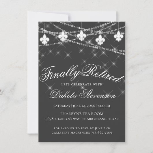 Invitation Fleur de Lis Gris Charbon | Retraite (Devant)