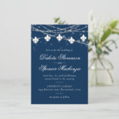 Invitation Fleur de Lis Lumières Bleues Marine | Mariage rust (Debout devant)
