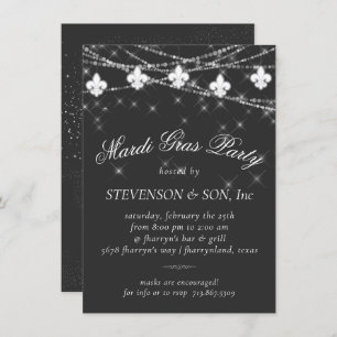 Invitation Fleur de Lis   Mardi Gris Minimal