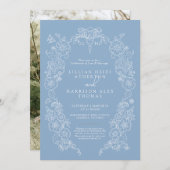 Invitation Fleur de lis mariage bleu poussiéreux blanc (Devant / Derrière)
