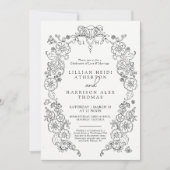 Invitation Fleur de lis mariage noir blanc (Devant)